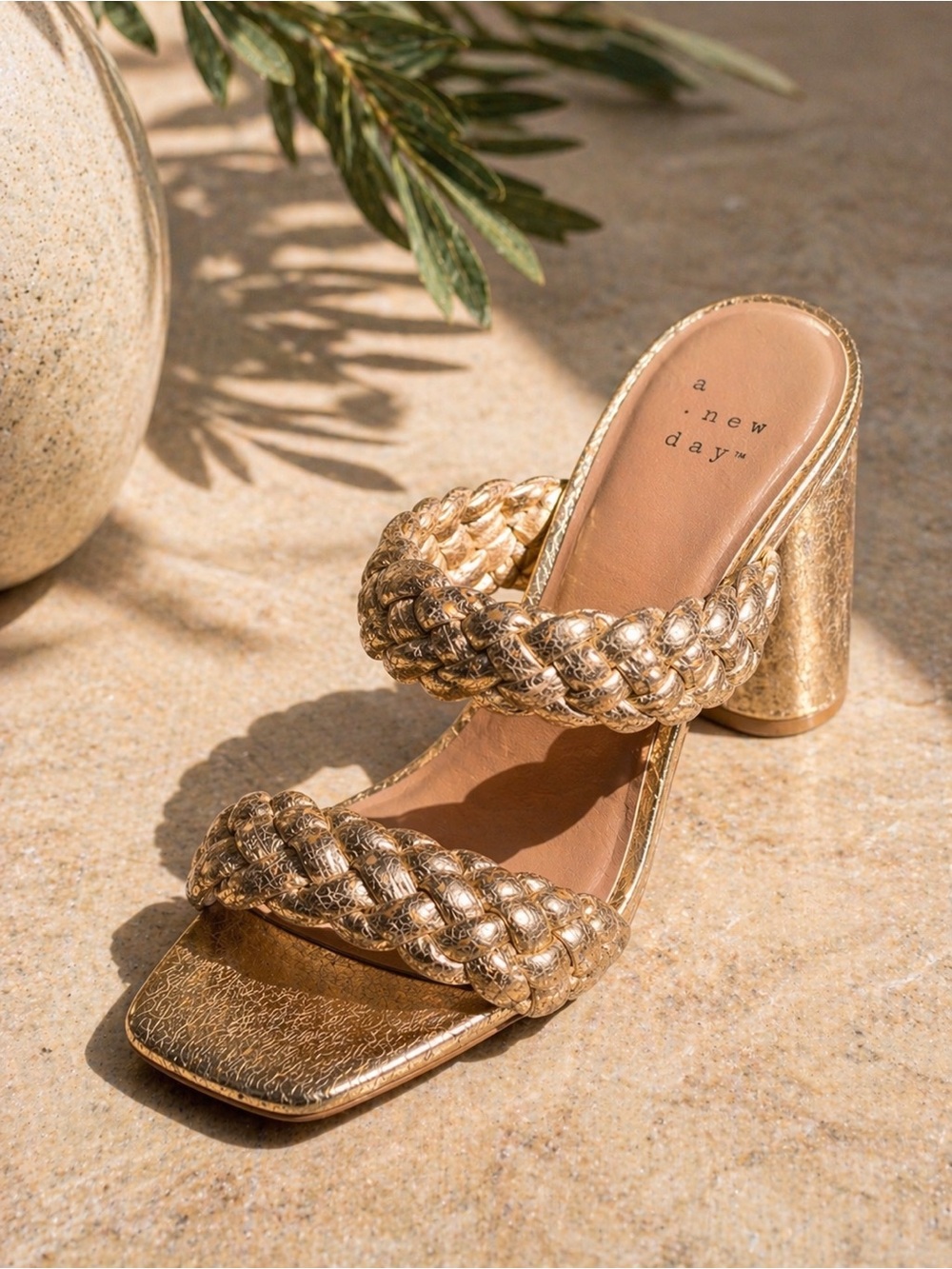 NWT | a new day | Braided Block Heel Sandal | Metallic Gold | Size 8.5